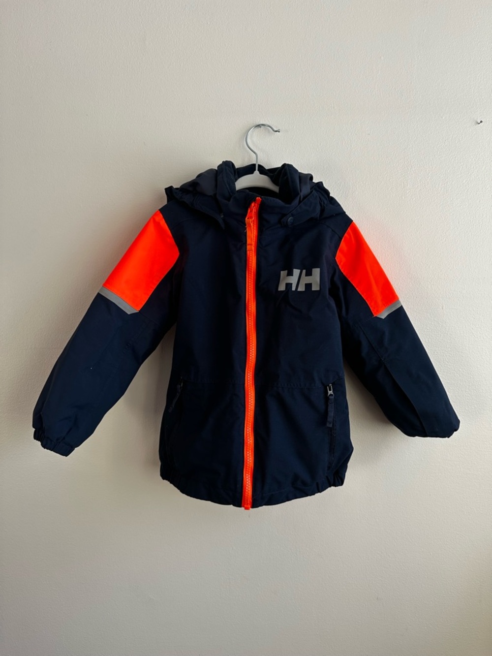 Helly Hansen Kids Navy Jacket with Bright Orange Accents